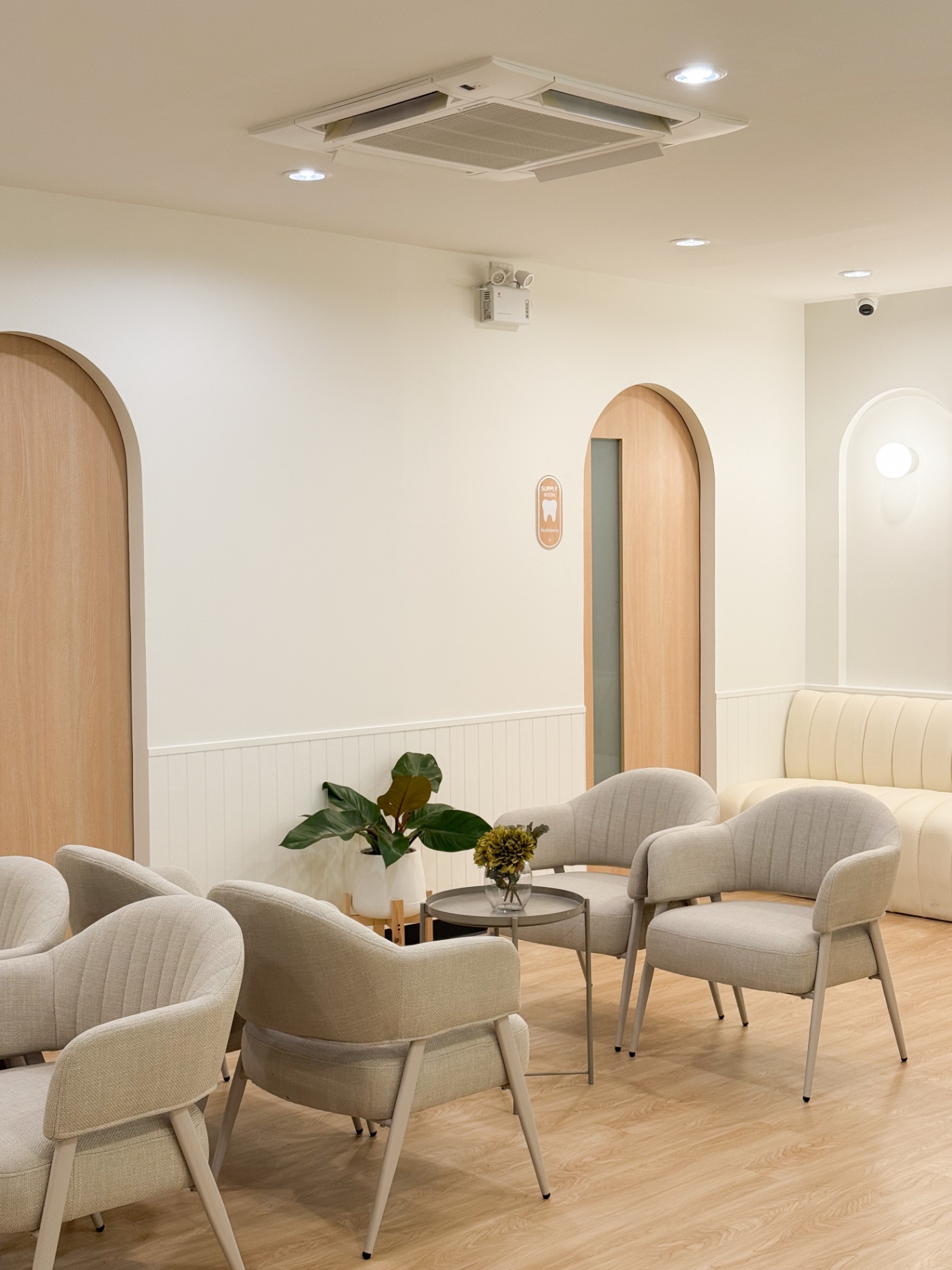 Waiting lounge with arched doorways